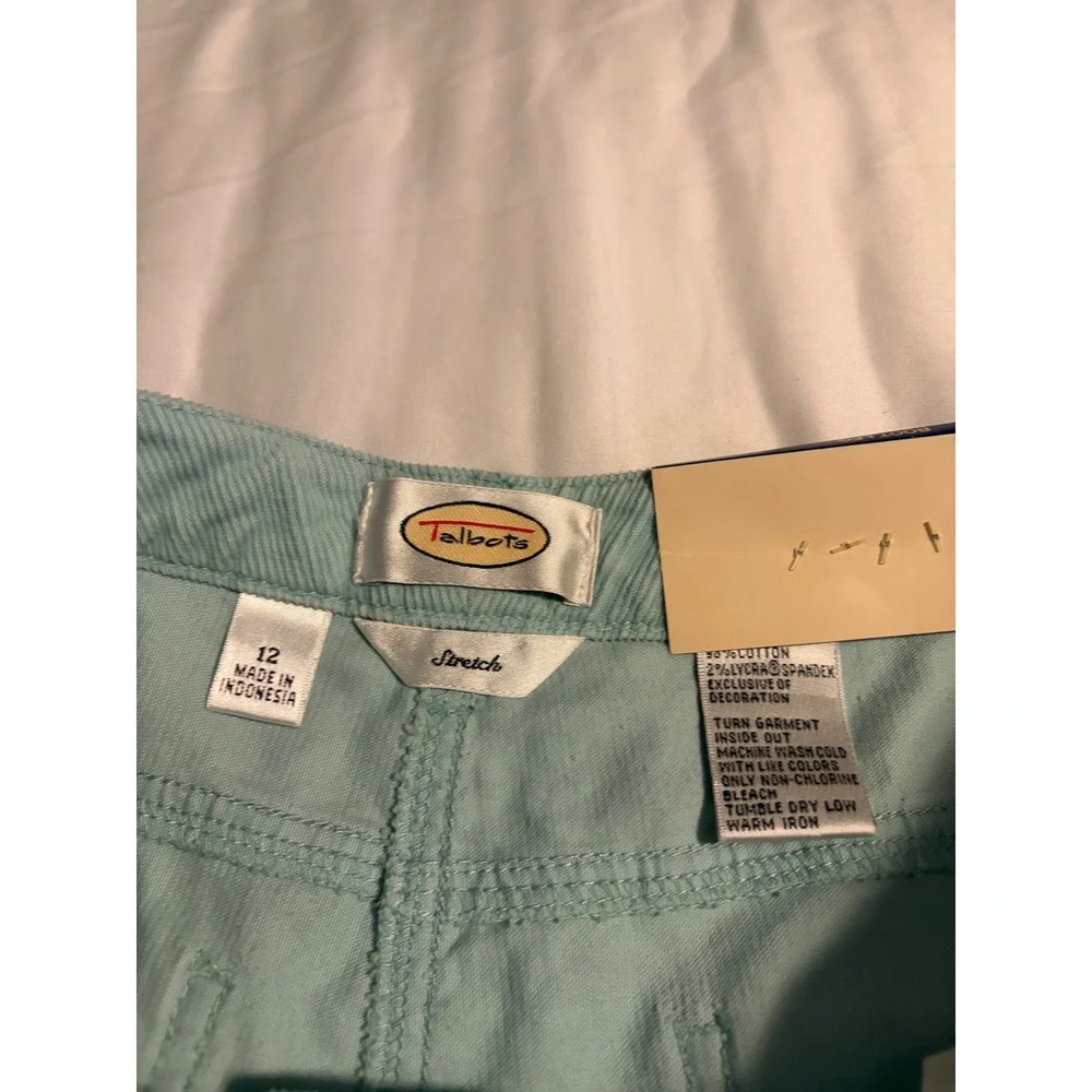 Talbots Womens‎ Mint Blue Stretch Corduroy Boot Leg Pants Size 12 NWT Trousers